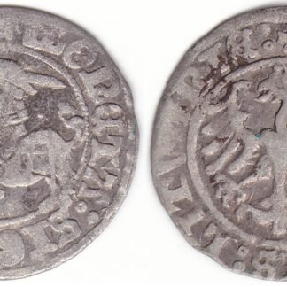 H33 J1. Žygimanto Senojo lietuviškas pusgrašis, 1509 m. Ratukas virš Vyčio