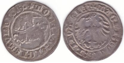 H41 AY. Žygimanto Senojo lietuviškas pusgrašis, 1513 m. Ratukas virš Vyčio.