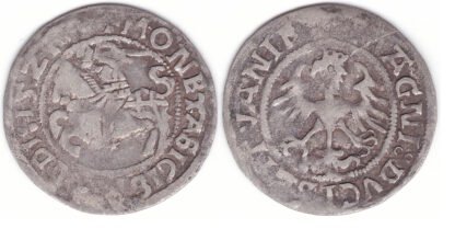 H79 BP. Žygimanto Senojo lietuviškas pusgrašis, 1521 m.
