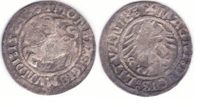 H79 BQ. Žygimanto Senojo lietuviškas pusgrašis, 1521 m.