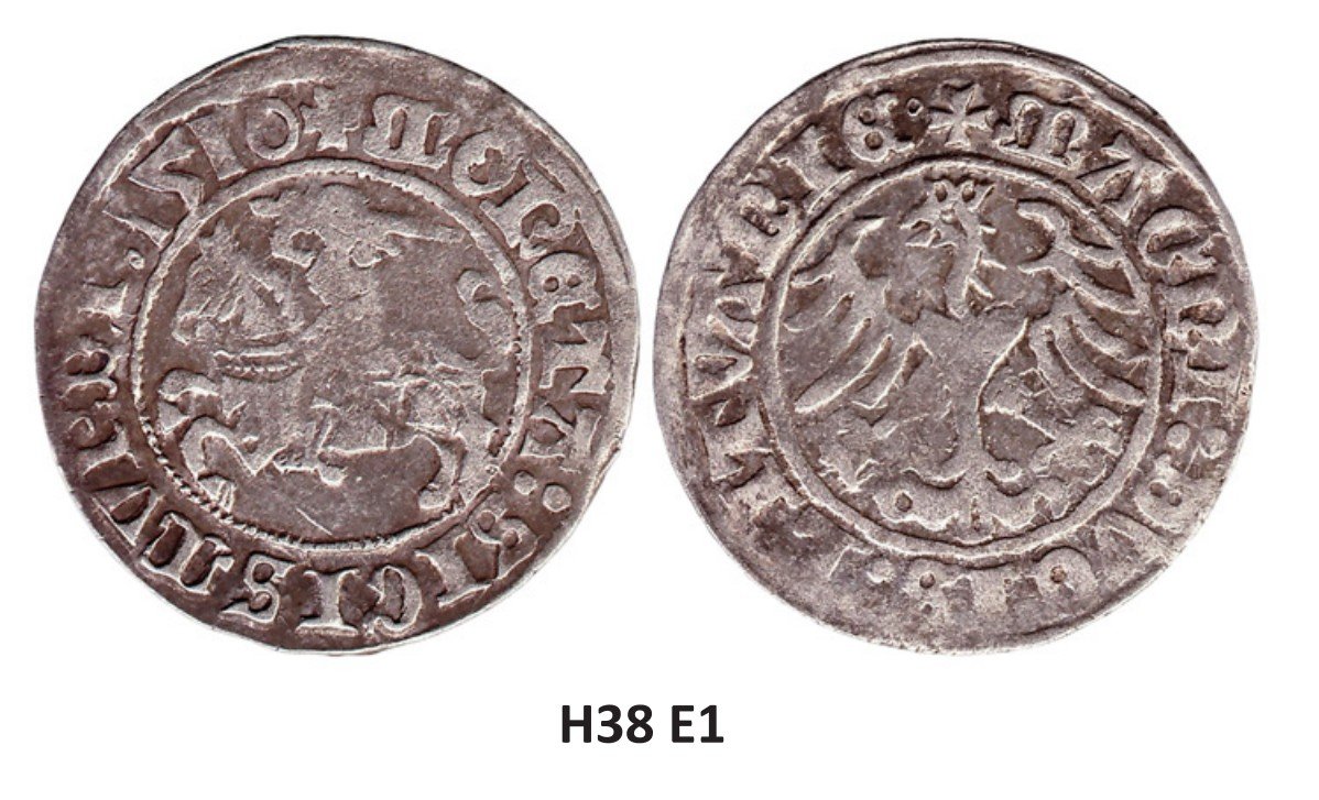 H38 E1. Žygimanto Senojo lietuviškas pusgrašis, 1510 m. IŠ KNYGOS. Veidrodinė D. - Image 4