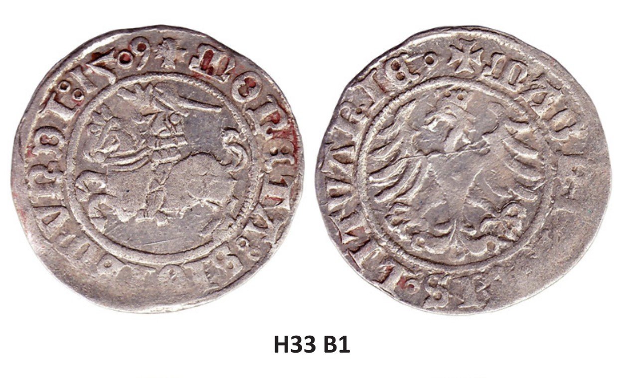 H33 B1. Žygimanto Senojo lietuviškas pusgrašis, 1509 m. Moneta iš katalogo. - Image 4
